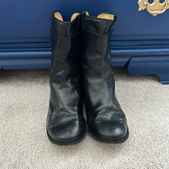 Frye Womens Paige Short Riding Boots Black Leather Mid Calf Block Pull On - Picture 2 of 7